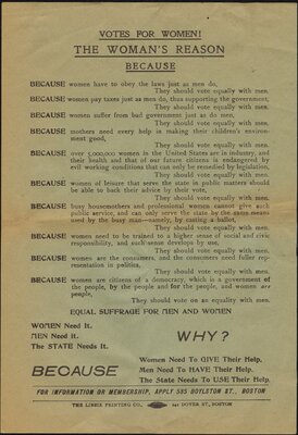 Votes for Women! The Woman's Reason Because...